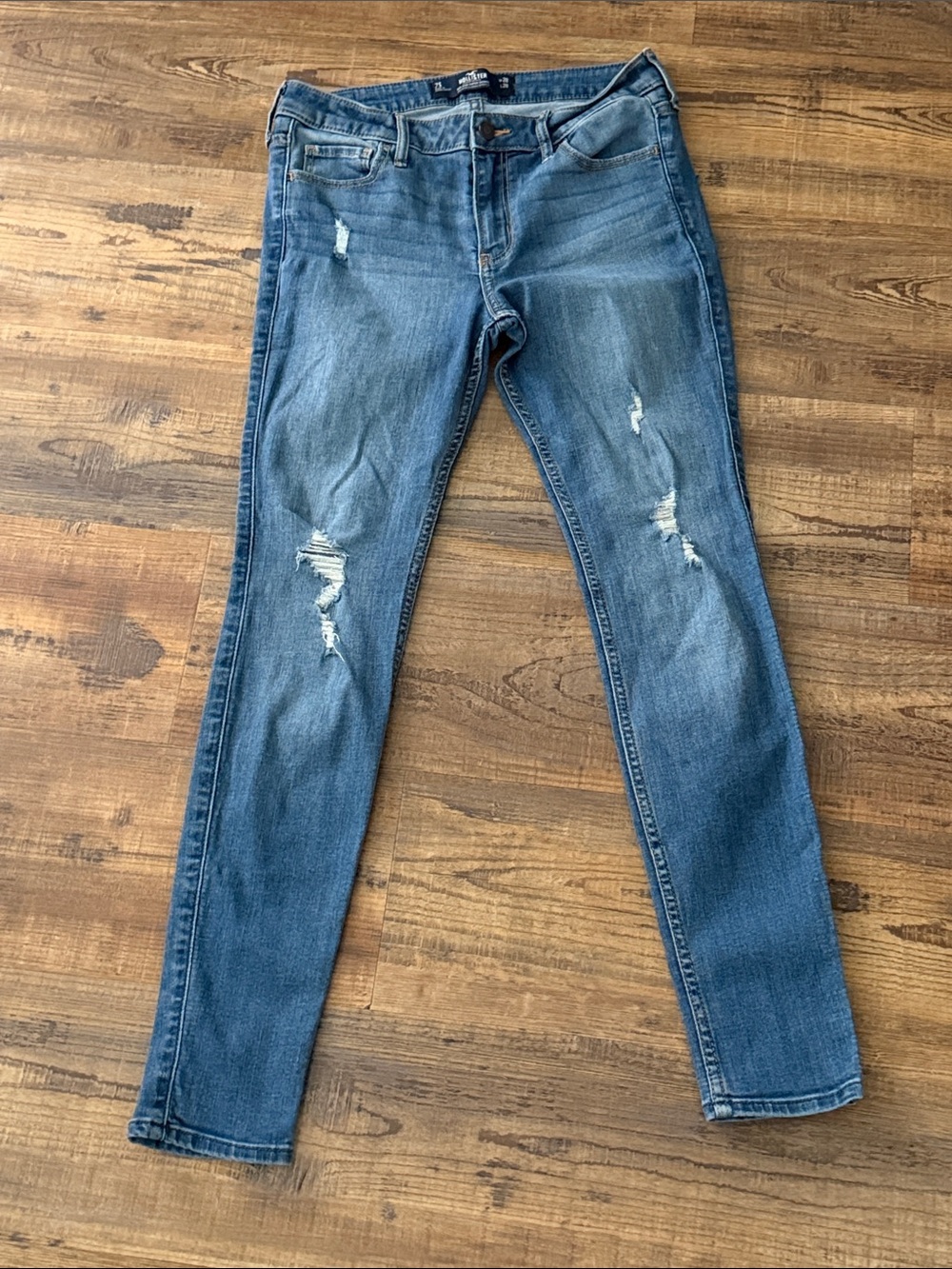 Hollister Women's Light-Mid Blue Distressed Skinny Jeans